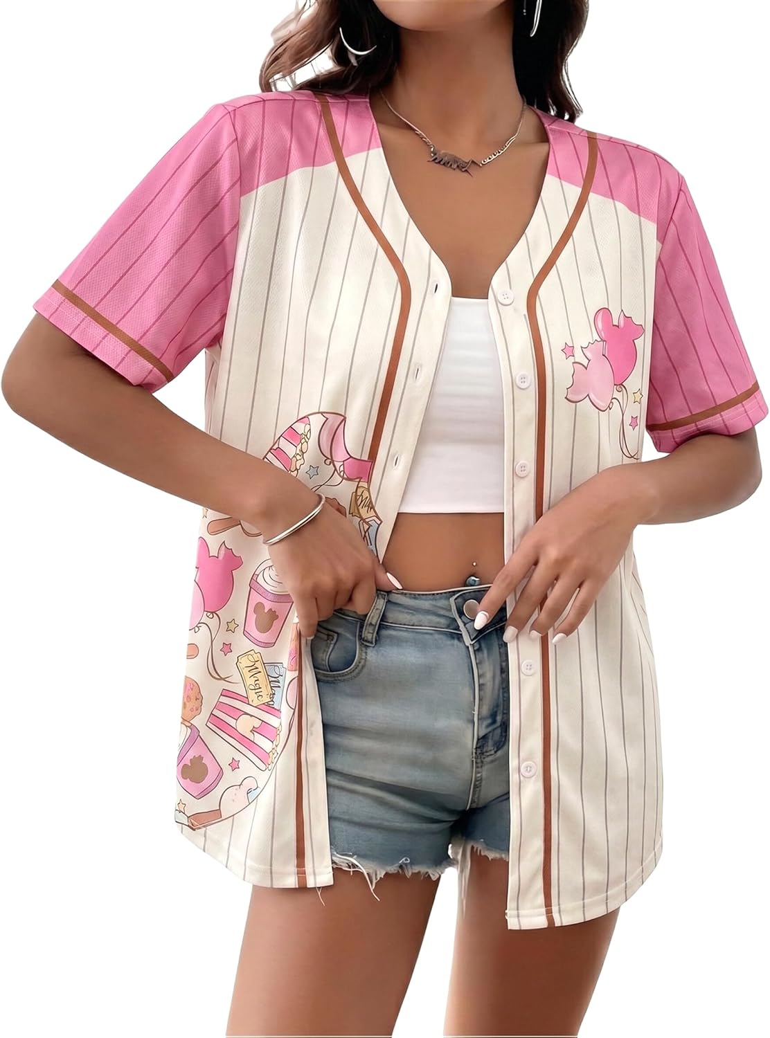 UNIQUEONE Camisa mágica para mujer, camiseta de béisbol, camisas hawaianas mágicas para vacaciones familiares con botones