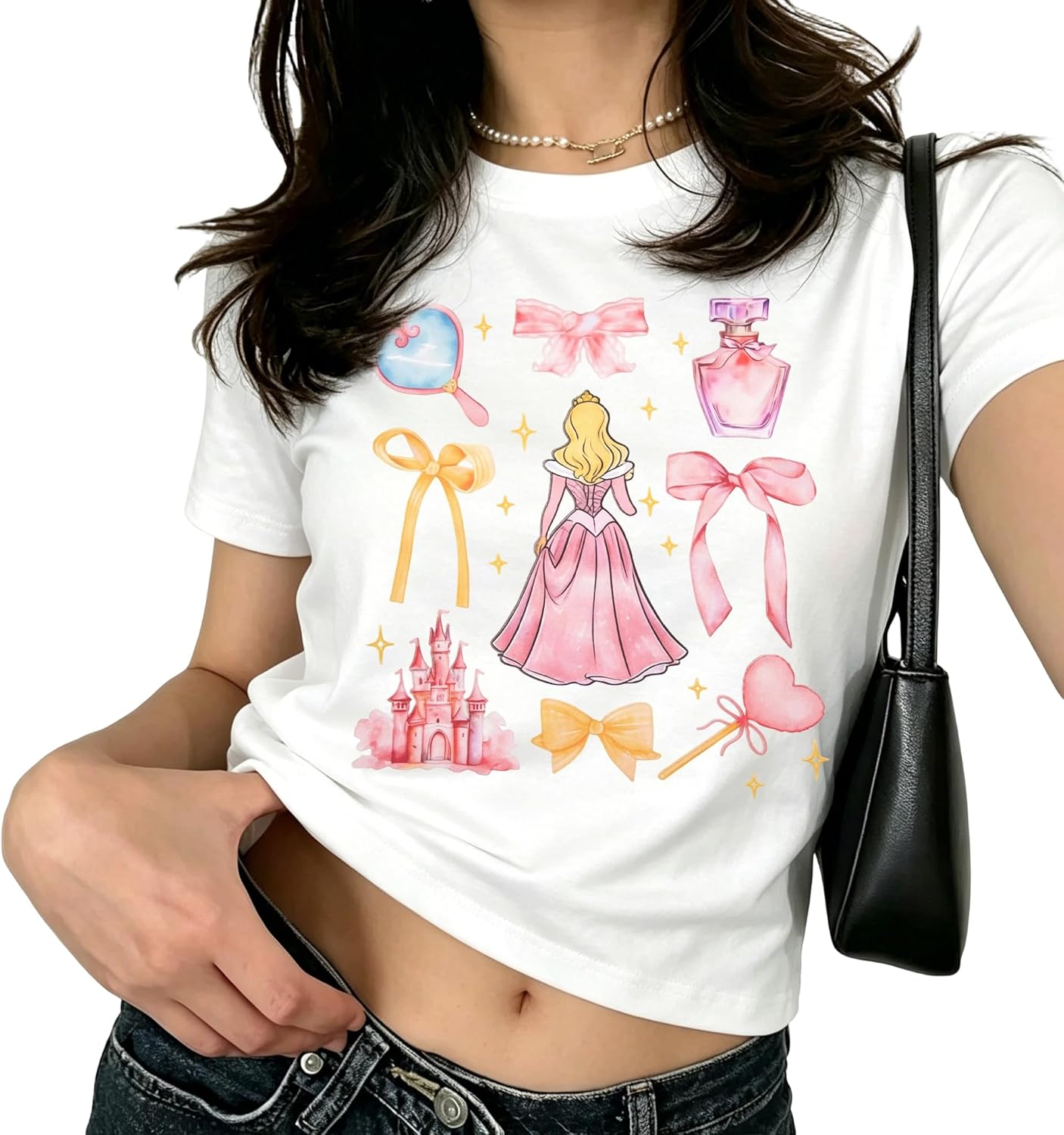 Camiseta con Lazo de Cerezas Rosa para Mujer: Blusas Coquette, Camisetas Estéticas de Chica Limpia, Camisetas Casuales de Verano de Manga Corta