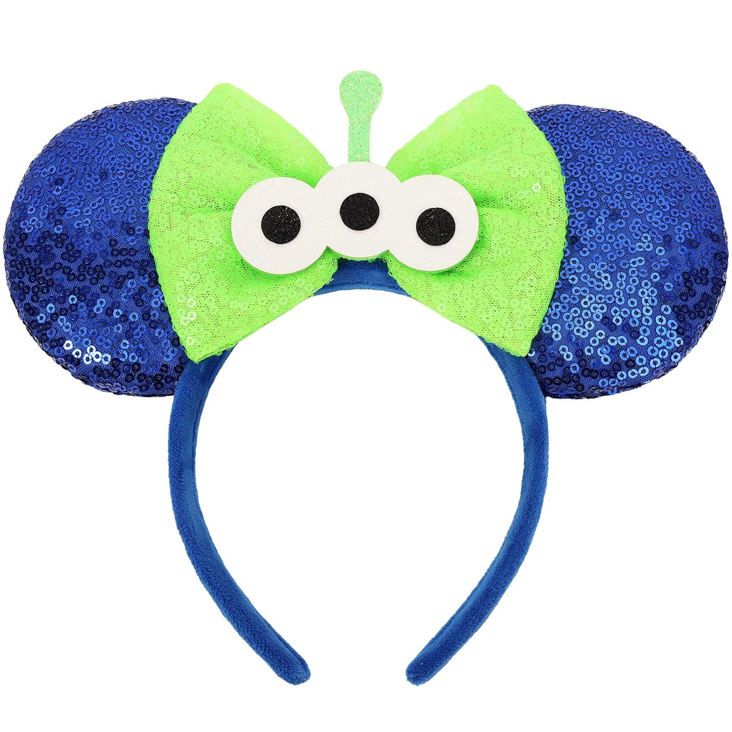 UNSPAZ Diadema de orejas de ratón, orejas de ratón para mujeres y niñas con perla, orejas de parque para viajes, decoraciones de cumpleaños, accesorios para el cabello (azul bebé)