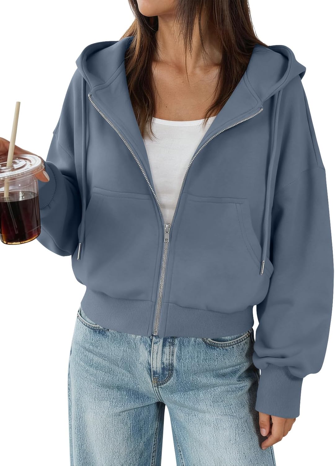 Trendy Queen - Sudaderas de vellón para mujer, con capucha y cremallera, modernas, para otoño, adolescentes y niñas