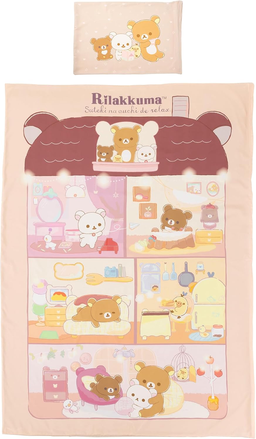 MORIPiLO Sanrio Duvet Cover and Pillowcase Set with Frills, Single (Hello Kitty Soft Peach Skin) Pink, 59.1 x 82.7 inches (150 x 210 cm), Cute Goods, Morishita Pillows 426100