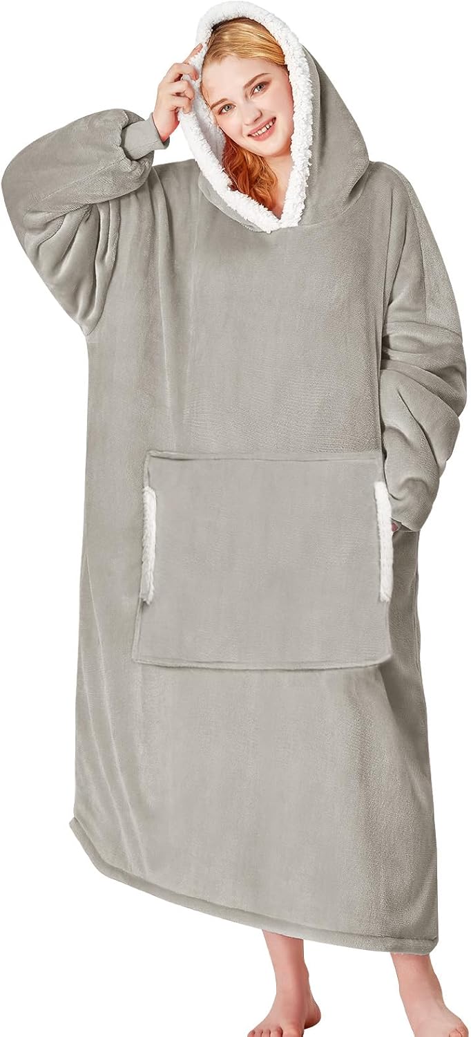 yescool - Cobija con capucha, sudadera de franela de forro polar sherpa para adultos, mujeres y hombres, talla única