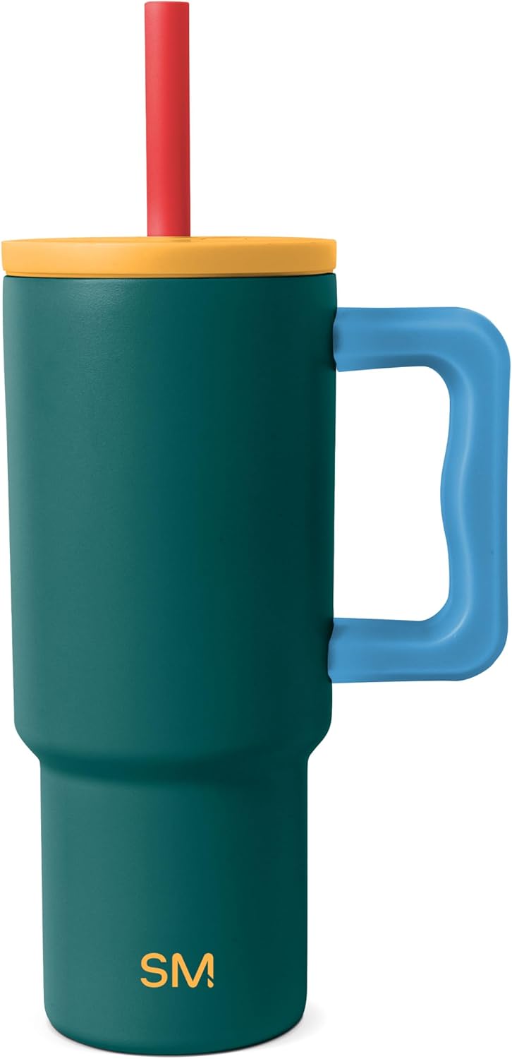 Simple Modern Disney Trek Kids - Vaso de acero inoxidable para niños y niñas, con asa y tapa con pajilla de silicona, resistente a derrames y fugas, reutilizable, Minnie Mouse en terrazo, 24 onzas