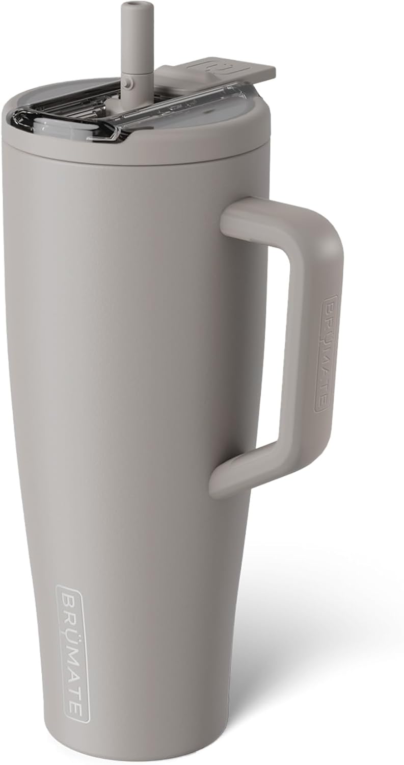 BrüMate Era Flip - Vaso de 40 onzas con tapa con pajilla cubierta 100 % a prueba de fugas, popote higiénico cubierto, botella de agua de acero inoxidable aislada con asa, apto para portavasos, sin BPA (Lilac Dusk)