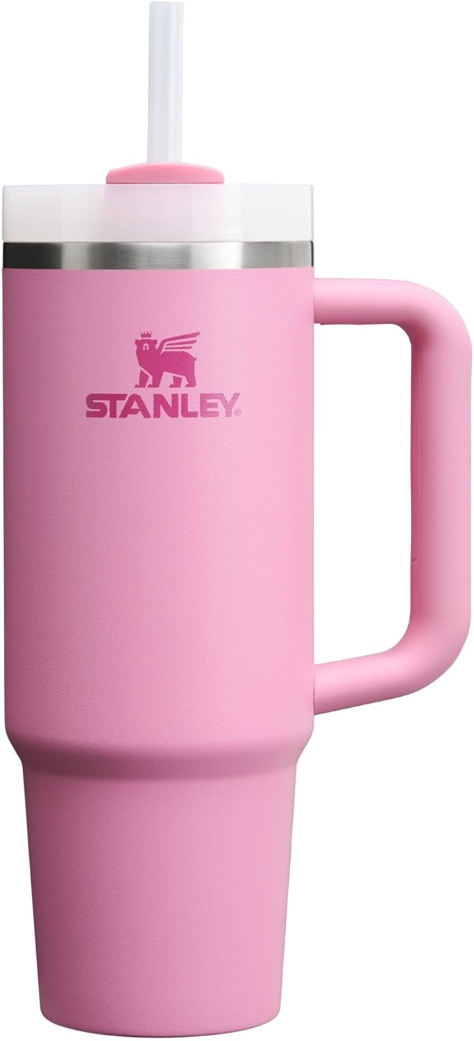 Stanley Quencher H2.0 - Vaso de acero inox. con asa, pajilla y tapa FlowState giratoria de 3 posiciones; aislamiento térmico/sin BPA; apto p/portavaso p/viaje; 30 oz, coral dorado (Goldenrod Coral)