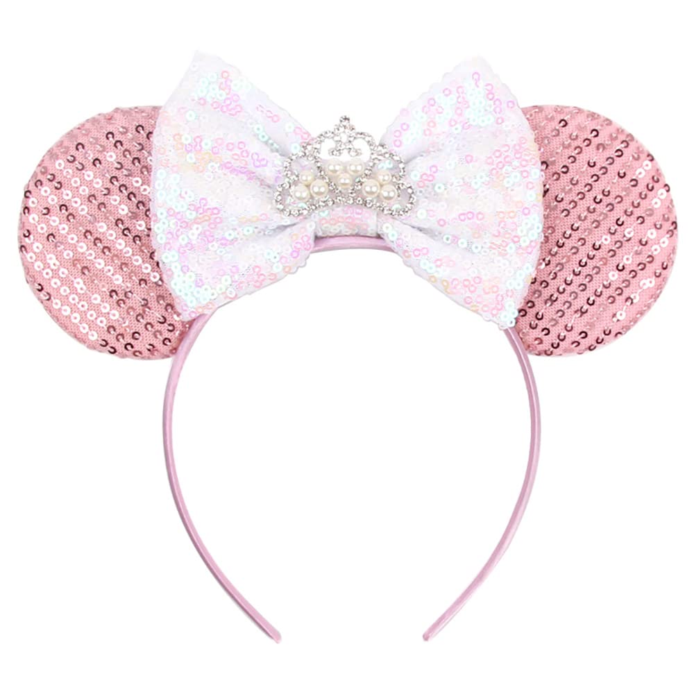 Foeran - Diademas con orejas de ratón, arcos brillantes, orejas de ratón con purpurina, decoración para fiesta de princesa, disfraz para niñas y mujeres (impresión de leopardo-1)