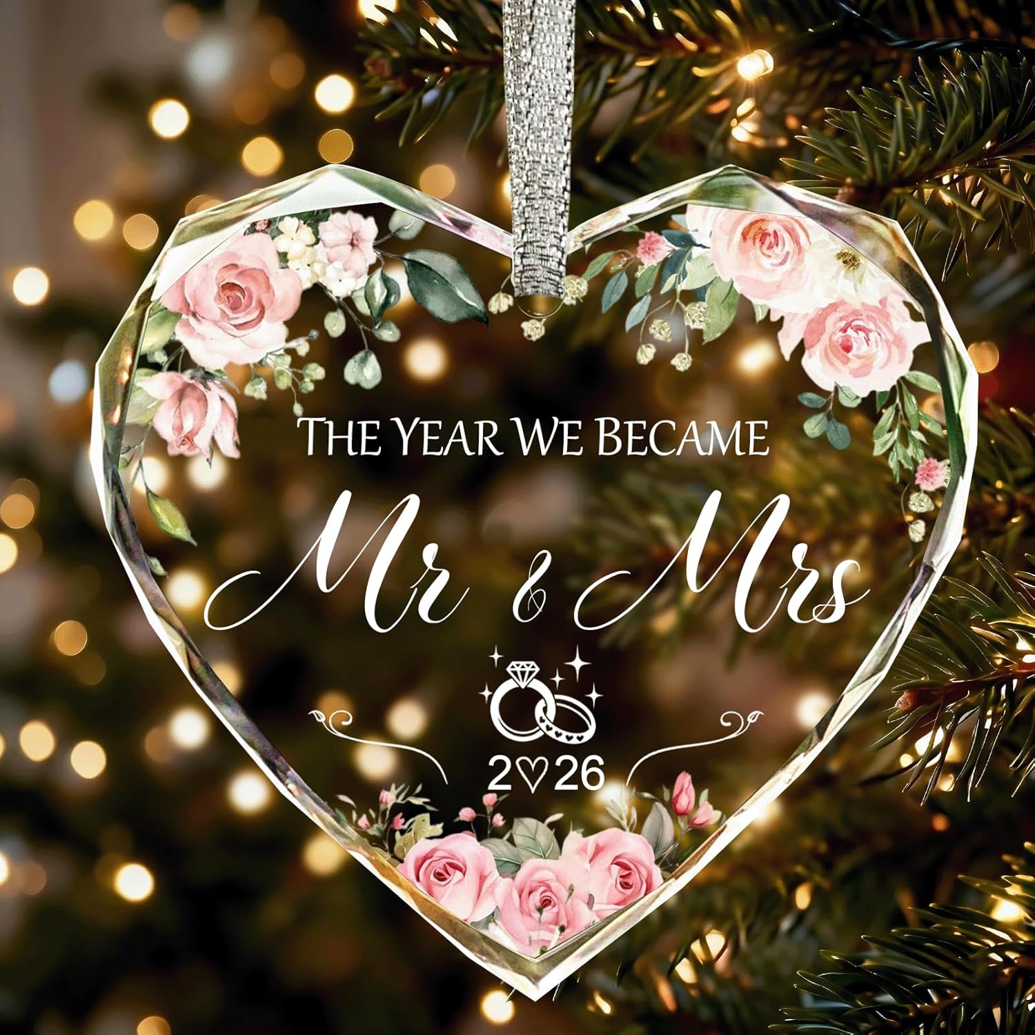 Regalos de boda para parejas, cristal de cristal 2026, adorno de primera Navidad para casados, ideas de regalos de boda para recién casados, regalos de despedida de soltera para novia-05
