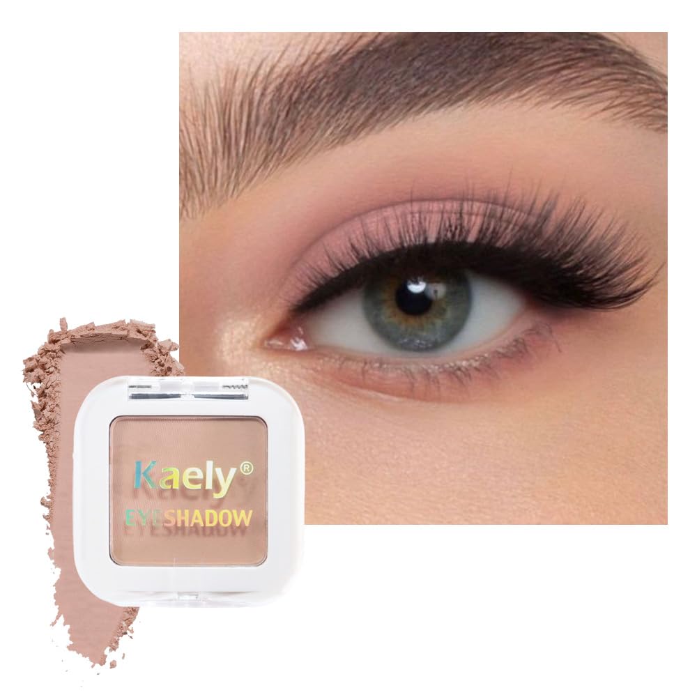 Kaely Maquillaje de sombra de ojos individual prensado, marrón nude claro mate altamente pigmentado, paleta de sombras de ojos monocromáticas altamente pigmentadas, mini sombra de ojos en polvo neutro impermeable, sombras para ojos, ligero mezclable, 13