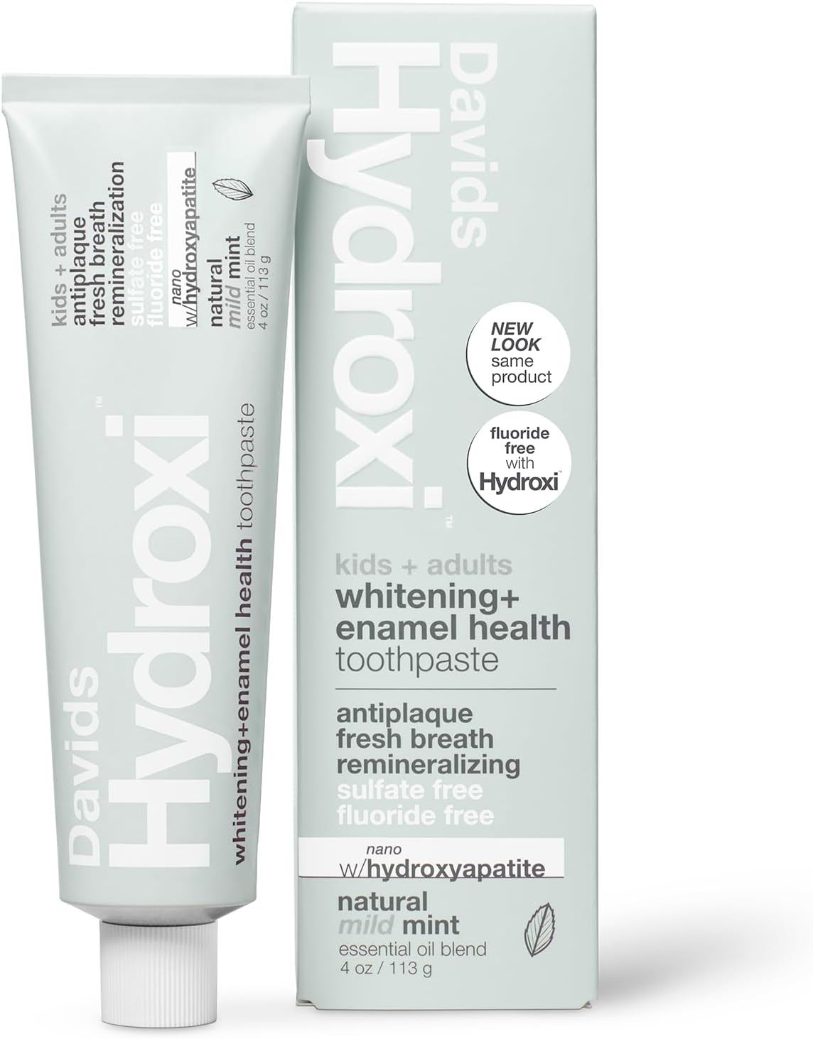 Davids Pasta de dientes sin flúor de hidroxi nano hidroxiapatita para remineralizar el esmalte y alivio de sensibilidad, blanqueamiento, antiplaca, sin SLS, menta natural, 4 onzas, fabricado en
