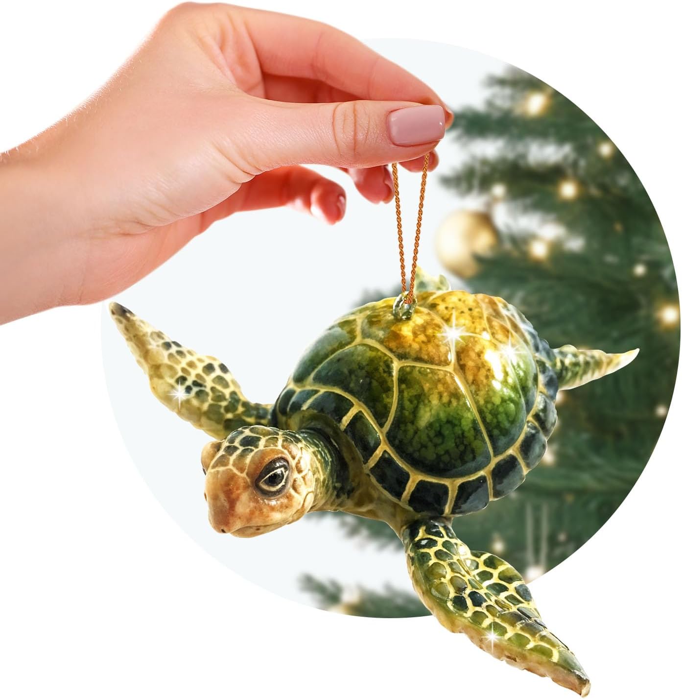 Adorno de tortuga marina azul, decoraciones navideñas pintadas a mano 2023, temática de playa, decoración del océano, adornos de árbol de Navidad, ideal para rellenar calcetines en embalaje de regalo rengöra