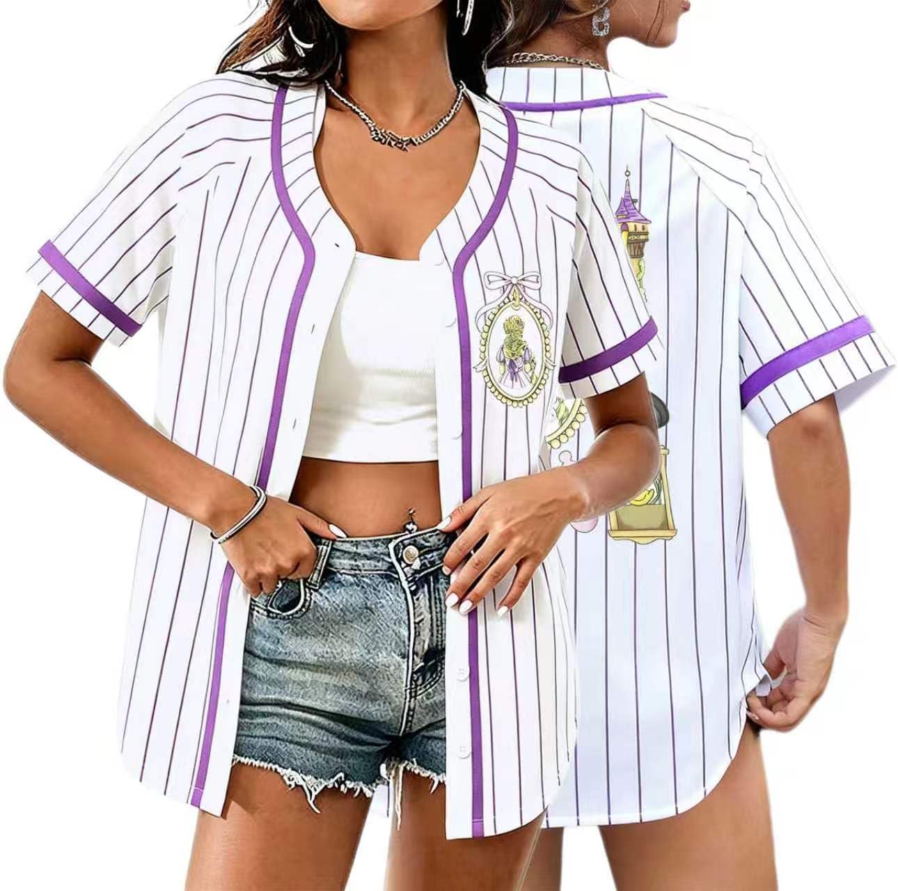 Camisetas de béisbol mágicas para mujer, camisa de jersey de princesa para niñas, camisa de manga corta con botones