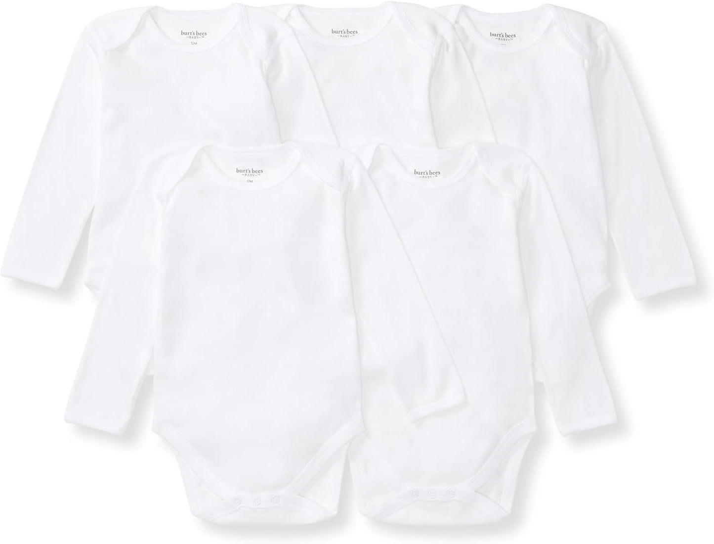 Burt's Bees Baby Body unisex, ropa de dormir orgánica de manga corta, paquete de 5 | Essential baby bodysuit pack featuring an easy-on and off lap-shoulder neck design for stress-free daily outfitting