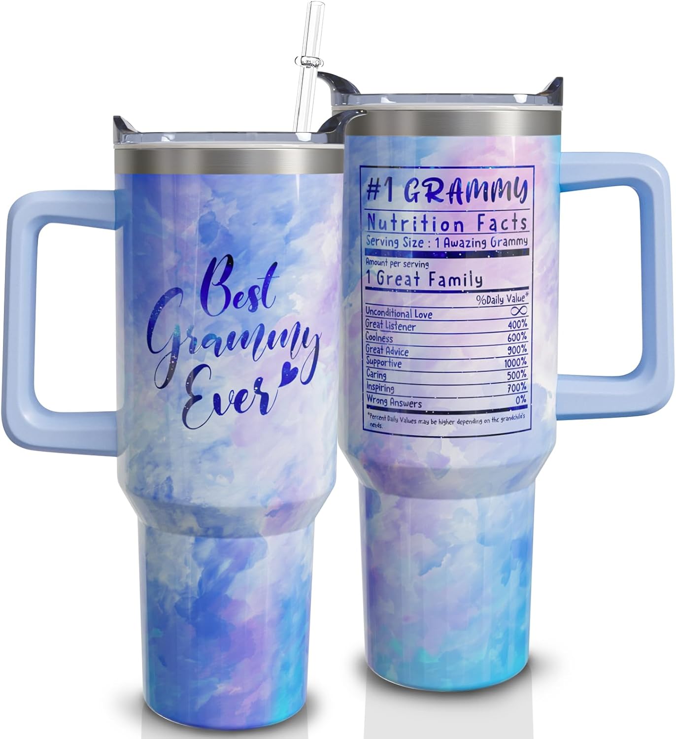Mimi - Vaso de café con asa y pajita, de acero inoxidable, con diseño de Best Mimi Ever Sky Blue, 40 onzas, regalo para la abuela