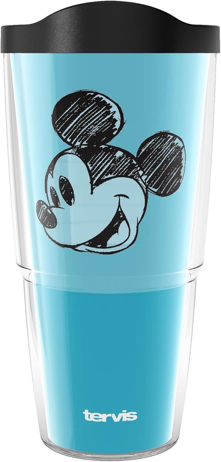 Tervis Disney Fundamentals Collection - Vaso aislado de doble pared hecho en Estados Unidos mantiene las bebidas frías y calientes, 16 onzas, paquete de 4, surtido