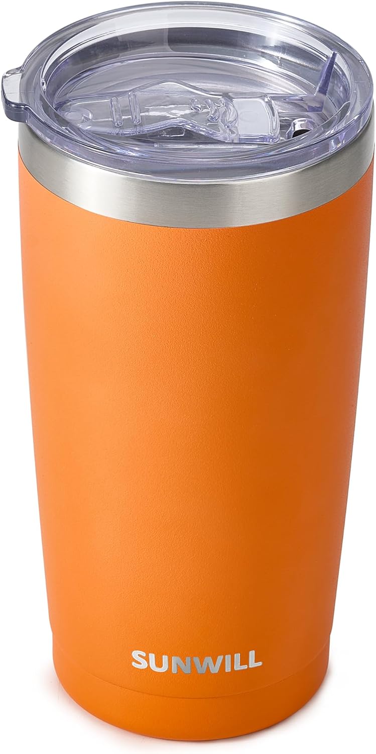 SUNWILL Vaso de café de viaje de 20 onzas, taza aislada con tapa, taza de acero inoxidable para exteriores, recubrimiento en polvo, color azul rey