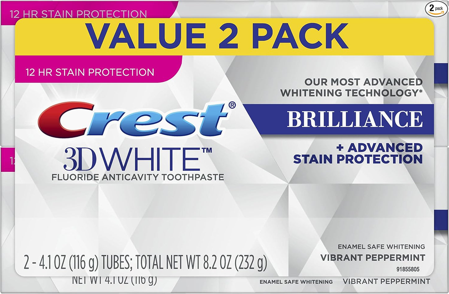 Crest 3D White Advanced, Teeth Whitening Toothpaste for Adults, 3.7 oz, 4 Pack, Cavity Protection Fluoride Toothpaste, Strengthens Enamel, Travel Size Toiletries