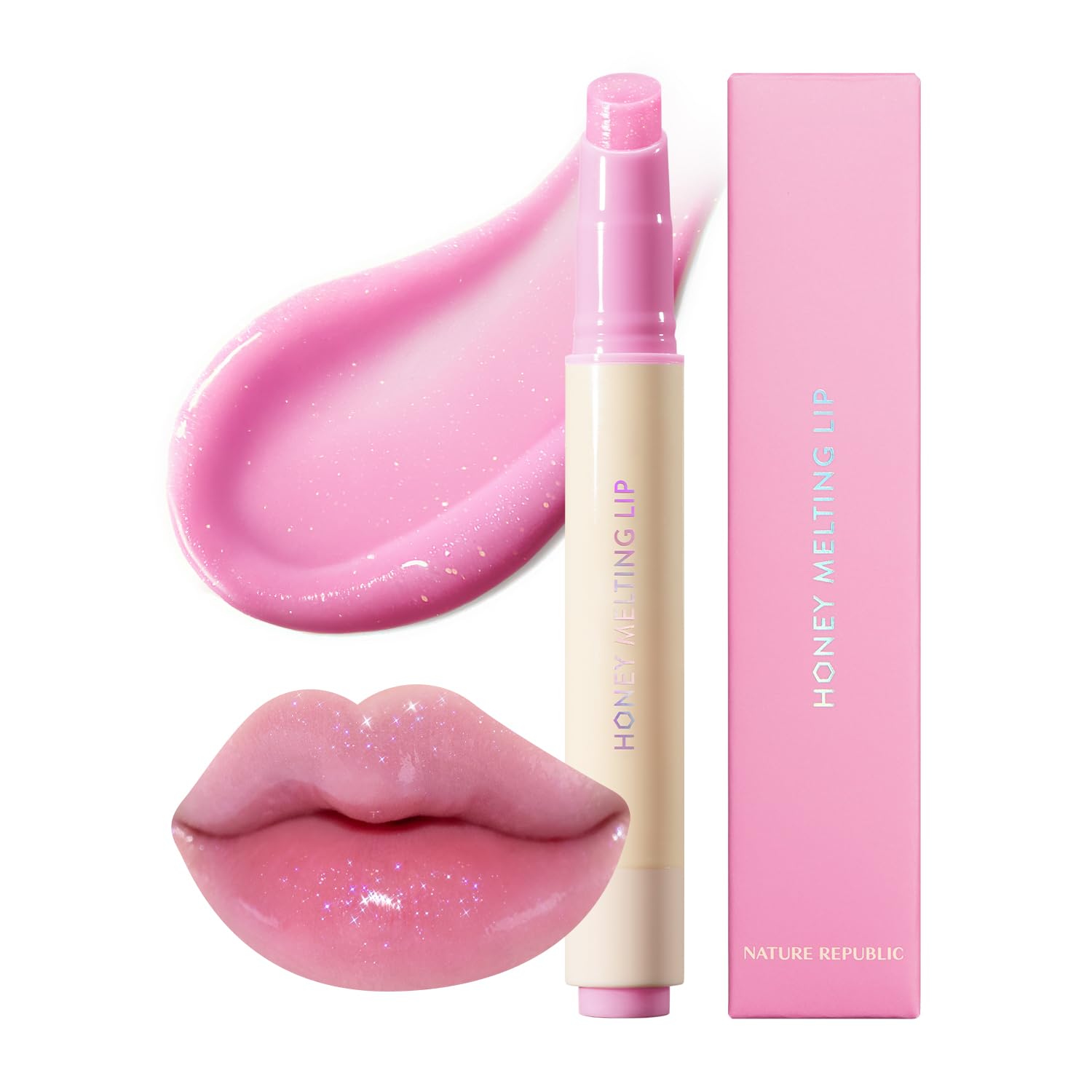 Nature Republic Labios de fusión de miel (03 BERRY) Palo de labios suave, brillo hidratante, bálsamos hidratantes, tinte transparente, brillo y acabado brillante, maquillaje coreano