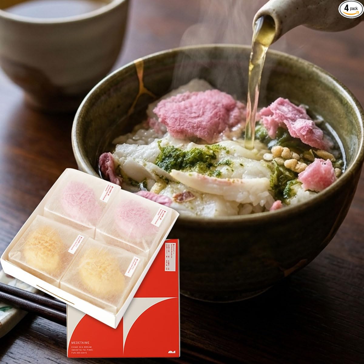 Ehime Snamper Meshinoto Gift Set, Ehime Red Snamper, Matsuyama, Hojo, Cooked Rice, Seto Inai Sea (2 Red, 2 White)