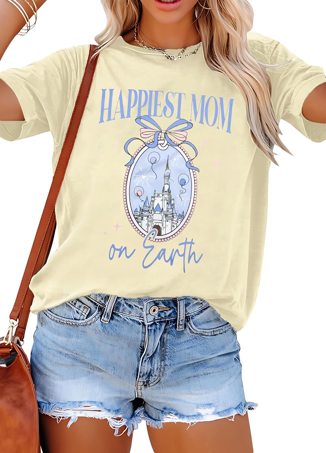 Camisa mágica para mujer, camiseta de manga corta con texto en inglés "Happiest Mama On Earth", diseño de castillo de Magic Kingdom