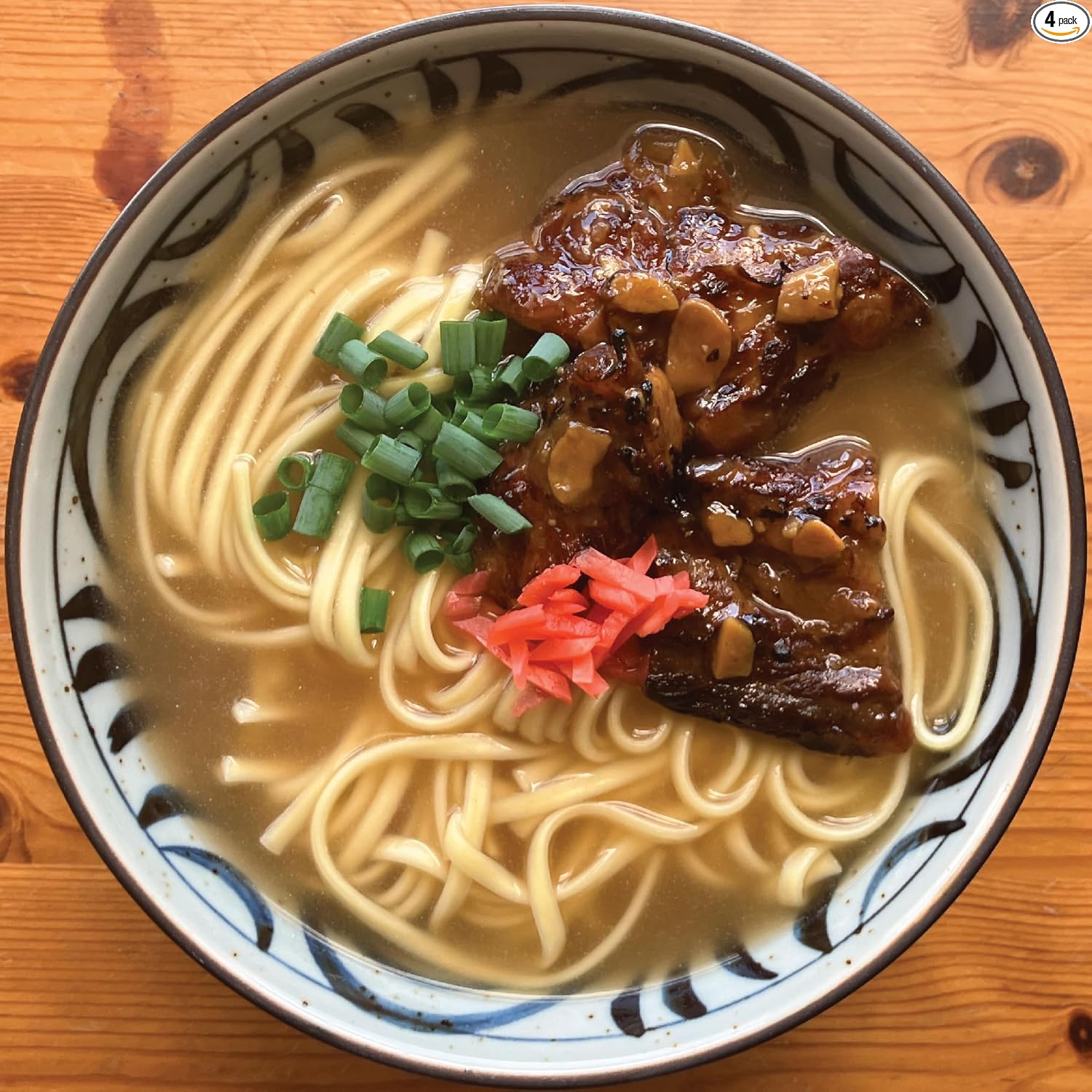 Grilled Soft Cartilage Pork Belly Soba 4-Person Set Okinawa Soba 【Dry Noodles】 with Bonito Pork Bone Soba Broth, Grilled Soft Cartilage Pork Belly, Red Ginger, and Curry Sauce Included Okinawa's Soul
