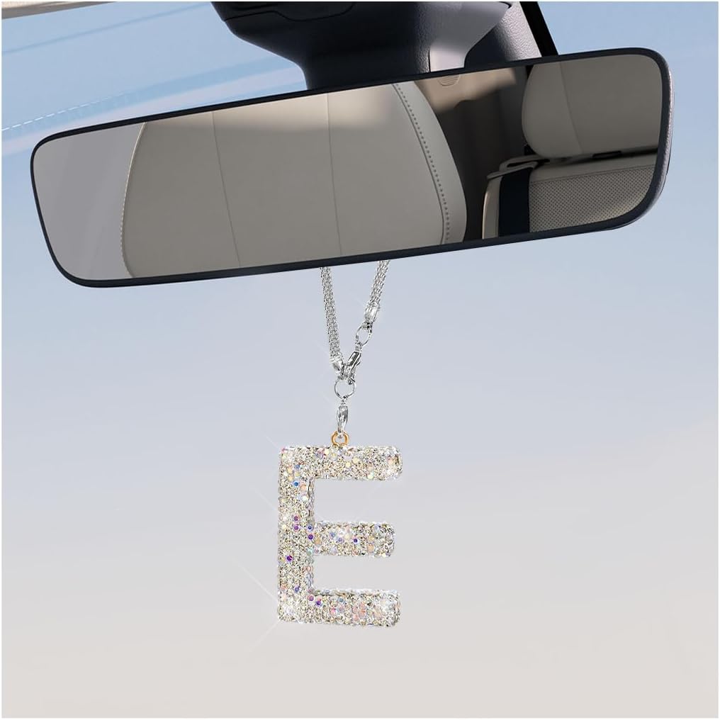 Adorno Inicial Brillante para Espejo Retrovisor de Automóvil, Bonito Colgante de Letra de Cristal, Colgador de Retrovisor de la Suerte, Accesorios para Colgar Espejo Automotriz, Decoración