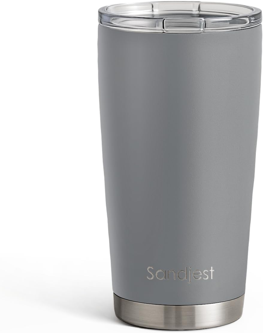 SANDJEST Vaso de acero inoxidable de 20 onzas, taza aislada al vacío de doble pared con tapa, taza de café de viaje para mujeres, niñas, amigos, hermanas, cumpleaños, Navidad (rosa pálido)