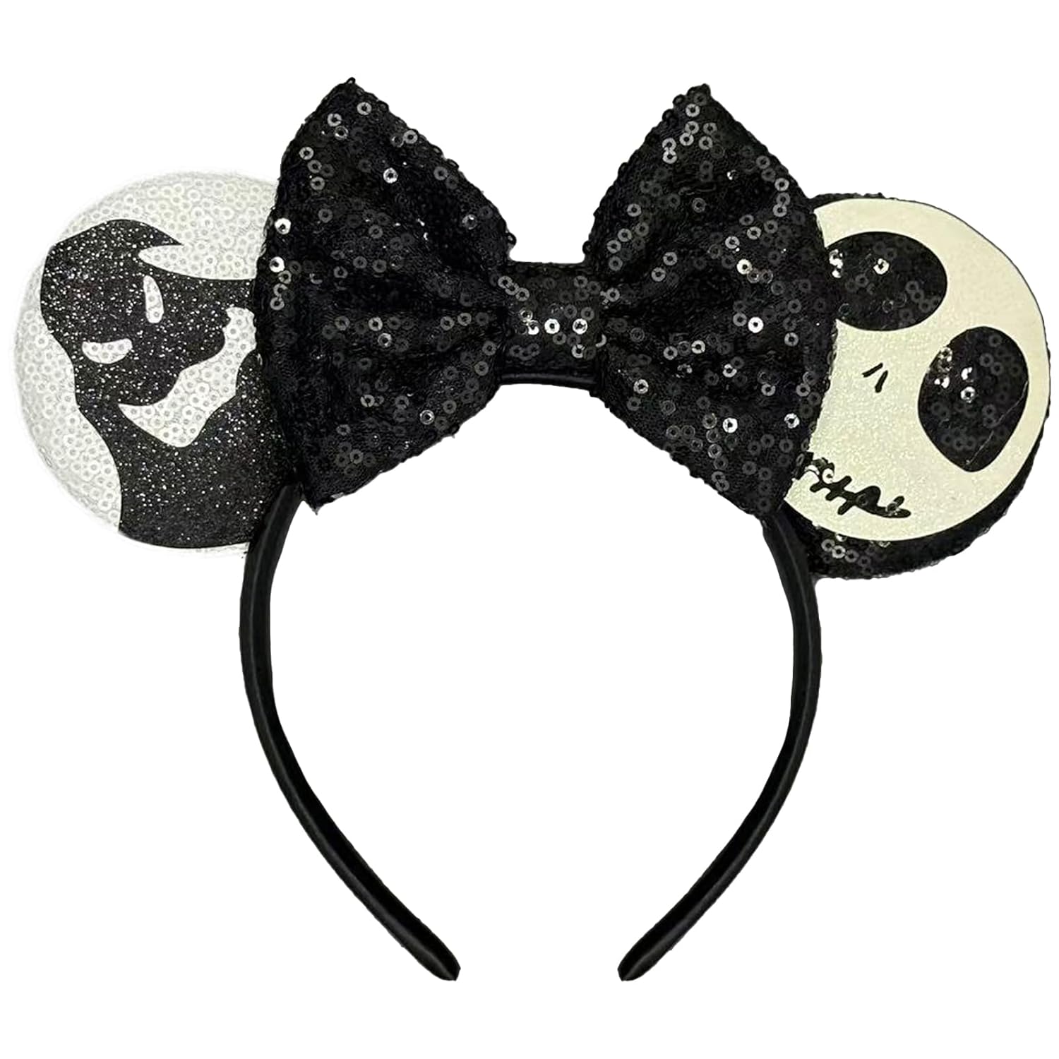 Diadema con orejas de ratón - Banda para el pelo con purpurina para fiestas en parques temáticos, blanco, verde, 1 recuento (paquete de 1)