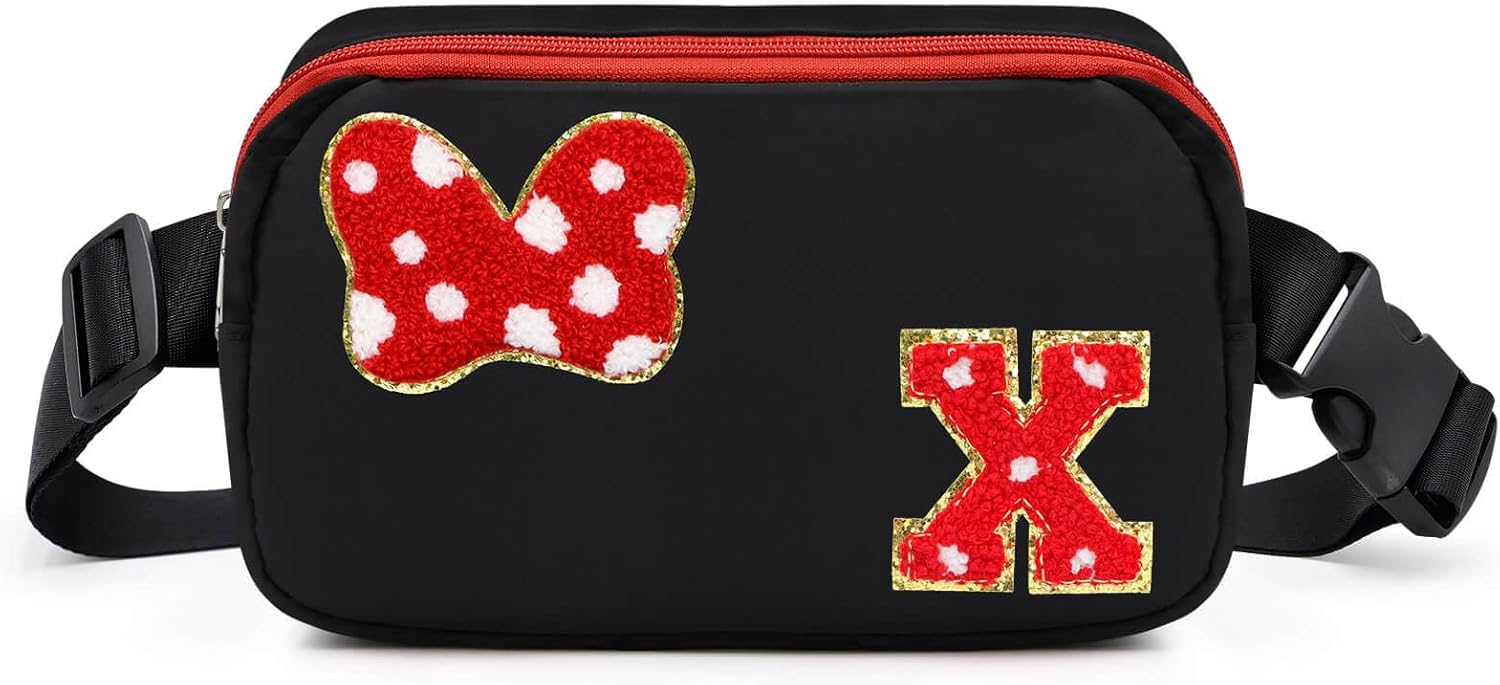 Riñonera con Lazo de Letra Inicial de Chenilla, Bolsa Cruzada Impermeable para Parque, Regalos de Navidad y Cumpleaños para Niñas Adolescentes, Hijas, Mujeres, Niños, Adultos, Linda Bolsa de Cinturón
