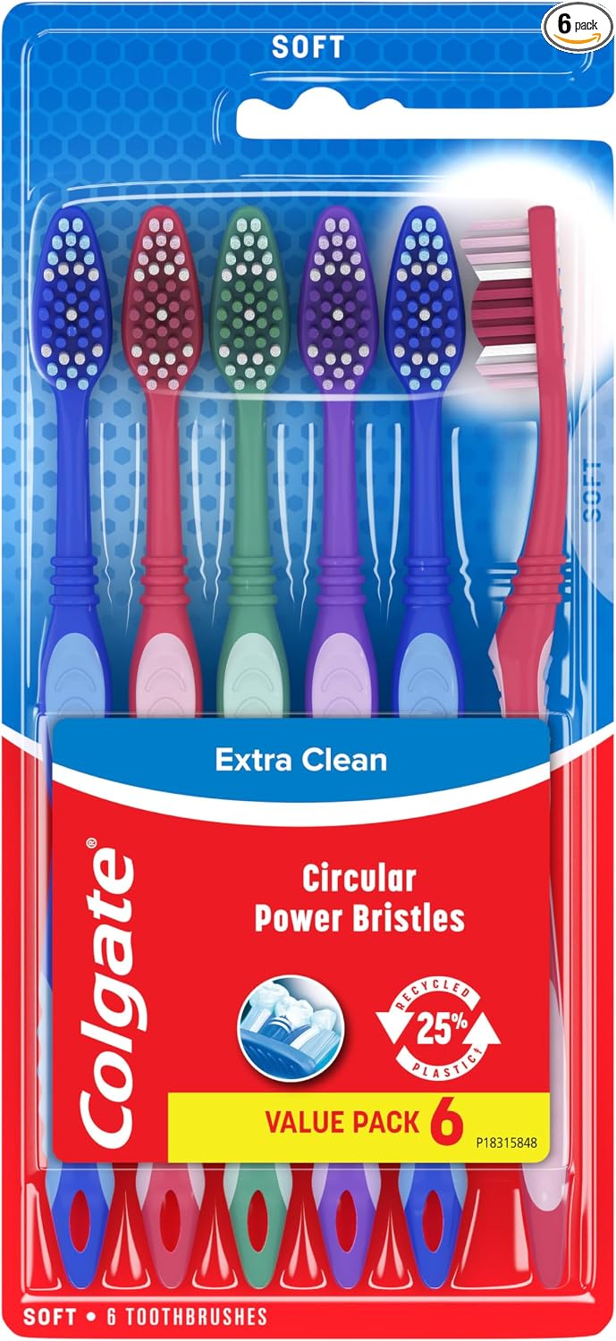 Cepillo de dientes Colgate Extra Clean, cepillo de dientes suave para adultos, 6 unidades (paquete de 1)