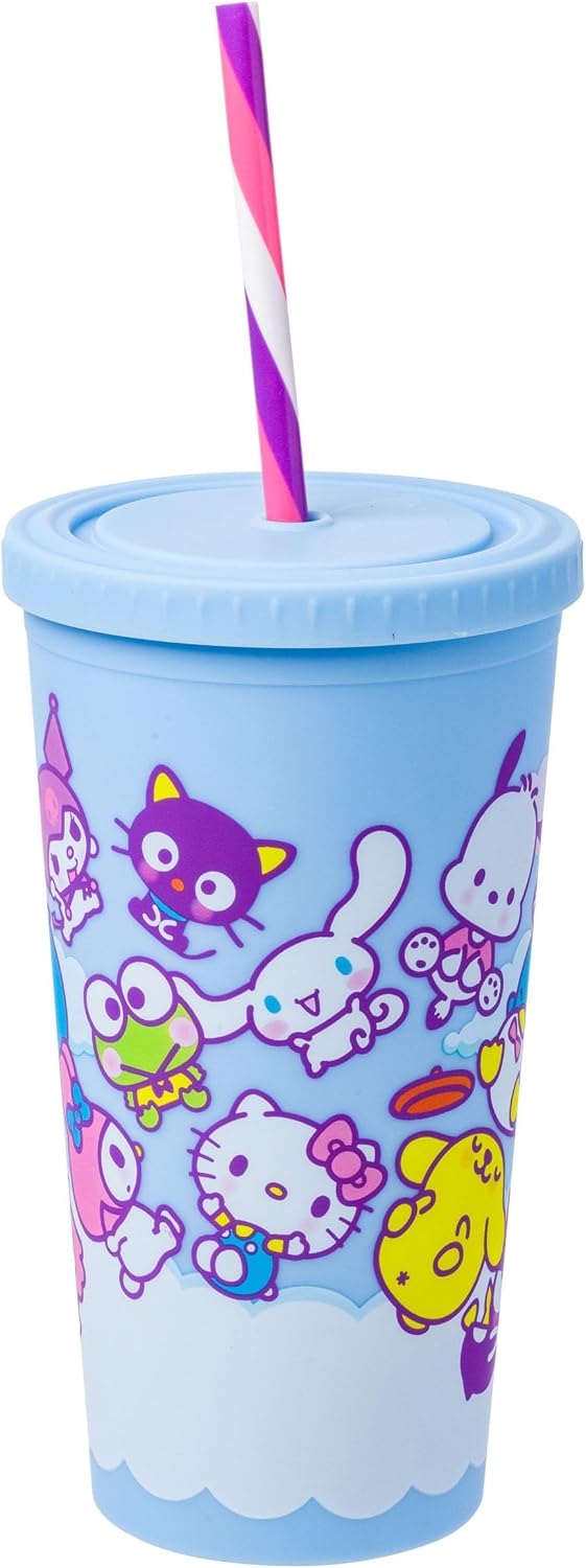 Silver Buffalo Disney Lilo and Stitch Ohana - Vaso de plástico con tapa y pajilla, 32 onzas