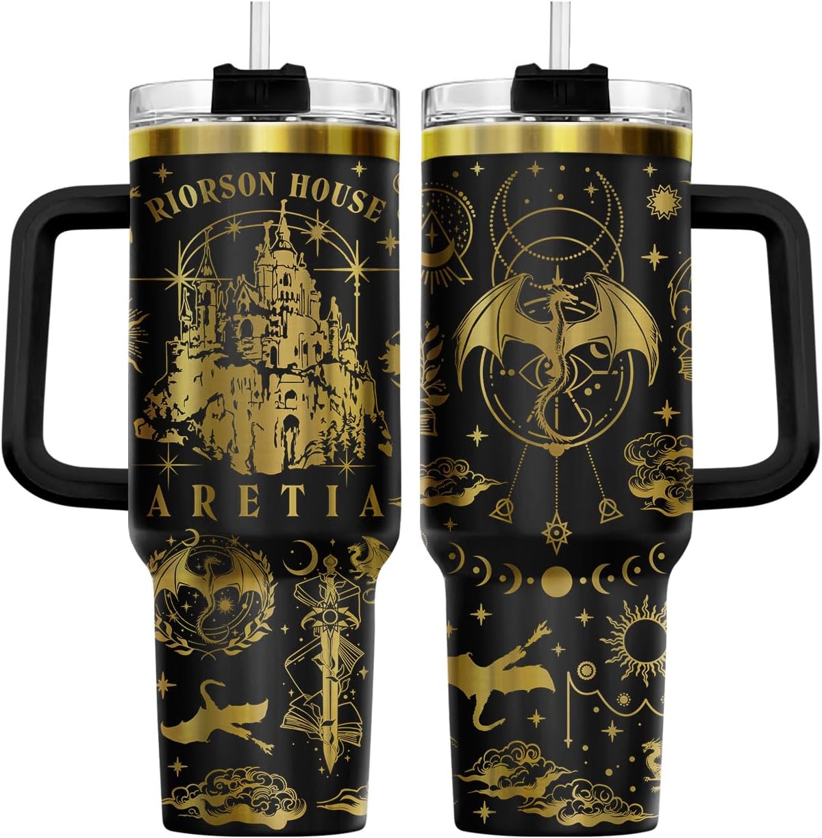 34HD Lord Fantasy Adventure - Vaso de café con aislamiento de acero inoxidable de 40 onzas, taza de viaje con asa y tapa para pajilla, segunda taza de café, regalos para amantes de los libros