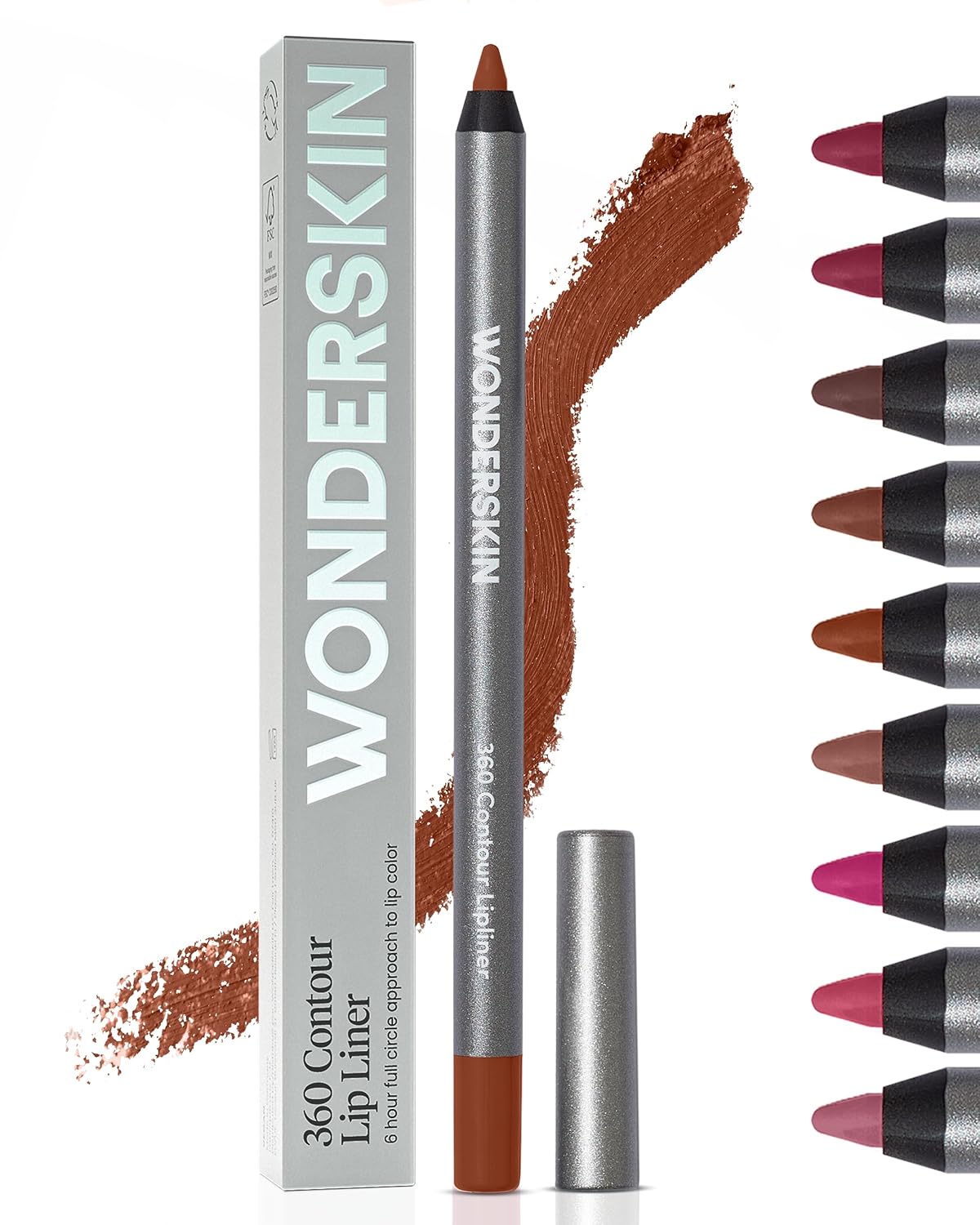 Wonderskin Lápiz delineador de labios - Delineador de labios contorneador 360, duradero, lápiz de labios afilable, impermeable y a prueba de transferencia, delineador de labios desnudo (Morado)