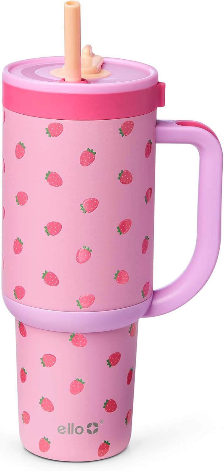 Ello Oasis - Vaso de 30 onzas con asa y pajita retráctil | Taza reutilizable de acero inoxidable aislada 100% a prueba de fugas, regalos para adolescentes, mujeres y hombres | Mantiene el frío durante