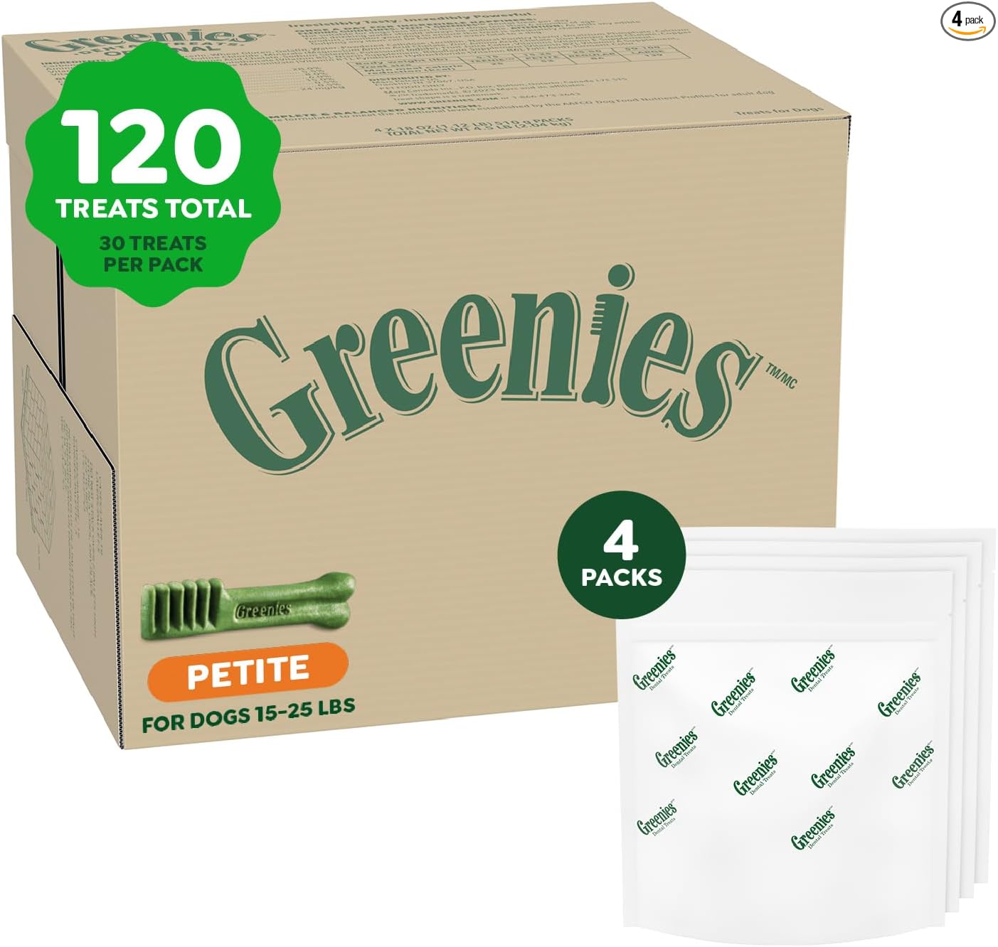 Greenies - Golosinas naturales para la salud dental de perros pequeños, sabor original, paquete de 36 onzas (60 unidades)
