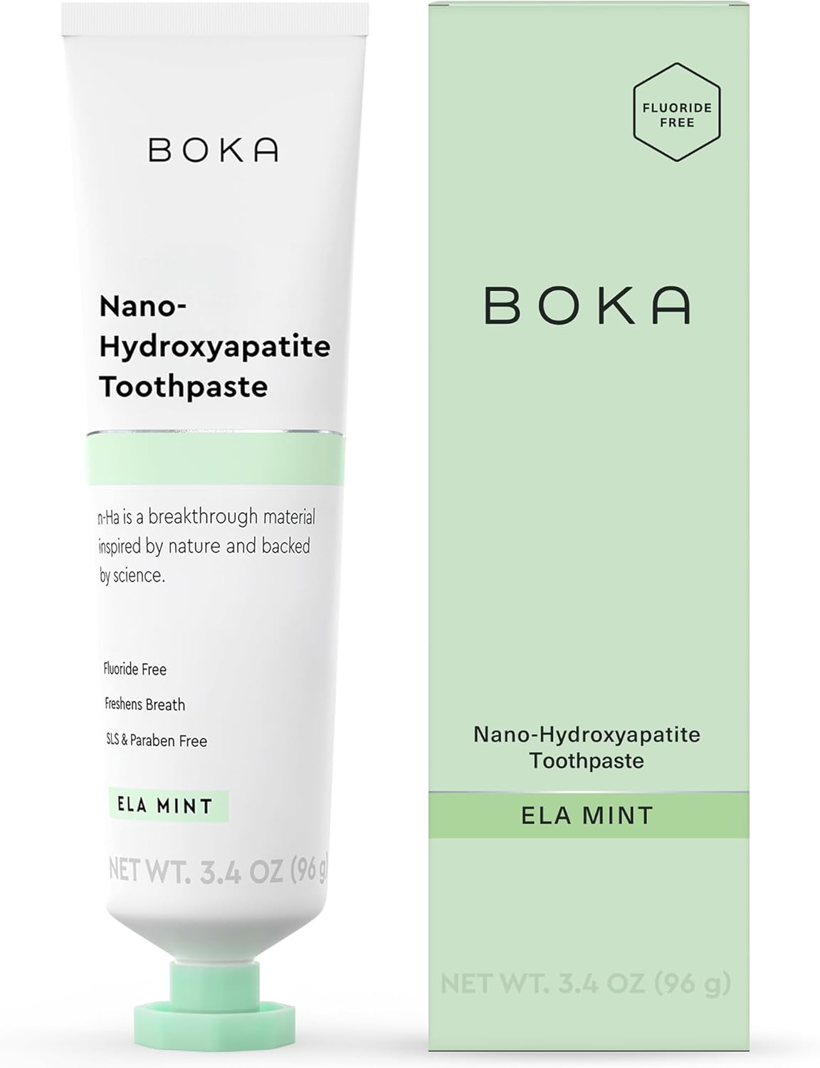 Boka Fluoride Free Toothpaste, Nano Hydroxyapatite Toothpaste, Appropriate for Sensitive Teeth - for Adult Oral Care - Ela Mint Flavor, 4 Fl Oz 1Pk