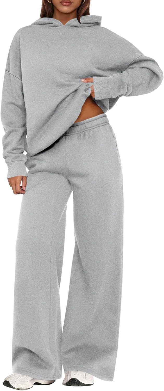 PRETTYGARDEN - Conjunto deportivo de 2 piezas para mujer, sudadera con capucha de manga larga, pantalones deportivos holgados y anchos, para otoño