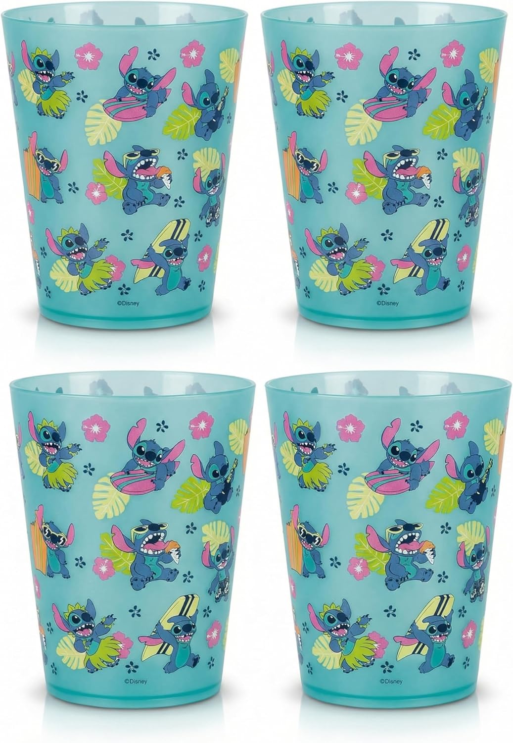 Vasos de plástico reutilizables de Disney – Paquete de 4 vasos de plástico para beber de 16 oz con diseños de Mickey, Stitch, Pooh o Disney100 – Sin BPA, apilables, seguros para lavavajillas en la