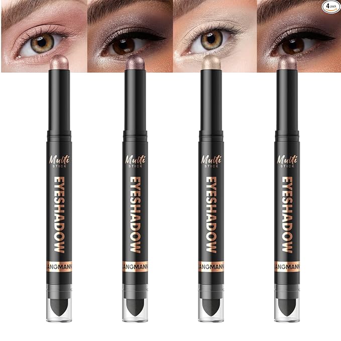 LANGMANNI 8Colors Dual-Ended Cream Eyeshadow Stick Set – Silky Smooth, Waterproof & Transfer-Proof, Built-in Blender Brush, All-Day Matte & Shimmer Wear Eye Makeup(#A)