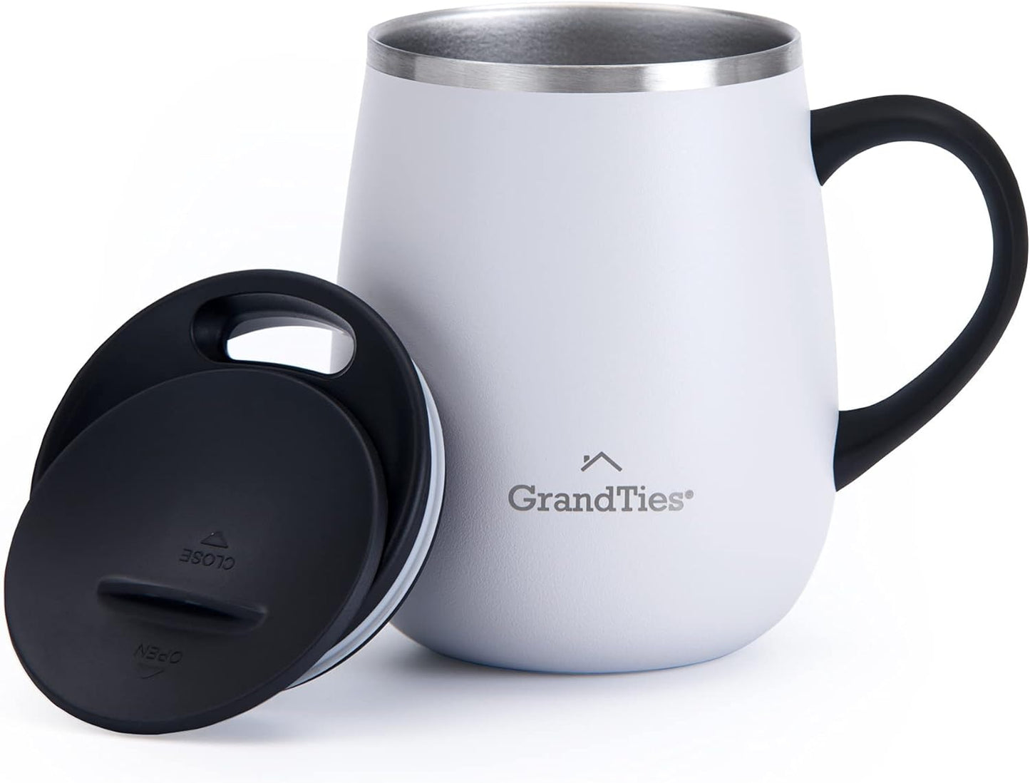 GRANDTIES 19 Colors Premium Vacuum Insulated Mug, 16.2 fl oz (460 ml), Mug with Easy Open Slide Lid, Stainless Steel, Double Wall Vacuum Insulation, Hot & Cold Protection, Popular in Office (Atlantis