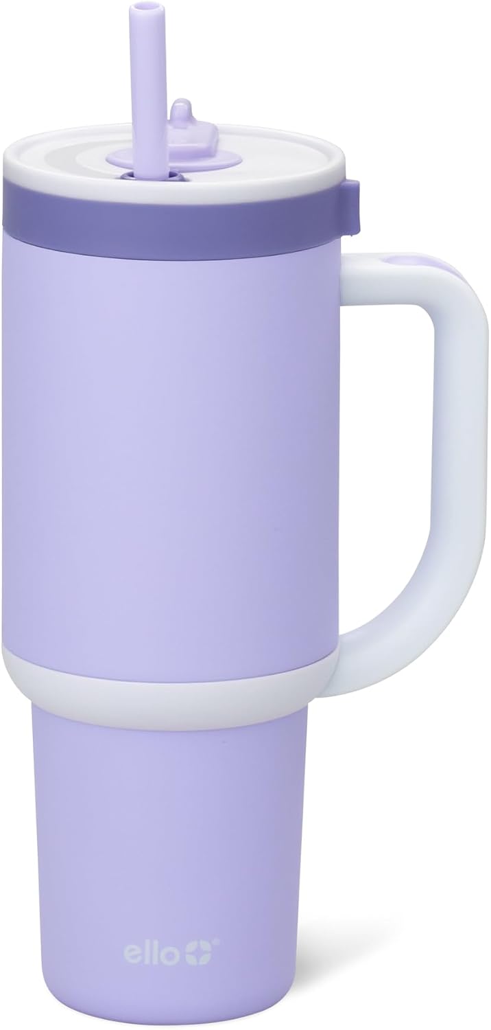 Ello Oasis - Vaso de 30 onzas con asa y pajita retráctil | Taza reutilizable de acero inoxidable aislada 100% a prueba de fugas, regalos para adolescentes, mujeres y hombres | Mantiene el frío durante