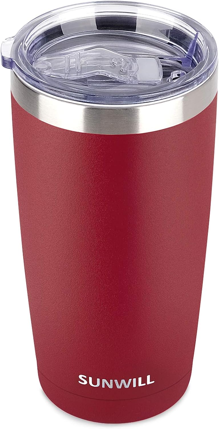 SUNWILL Vaso de café de viaje de 20 onzas, taza aislada con tapa, taza de acero inoxidable para exteriores, recubrimiento en polvo, color azul rey
