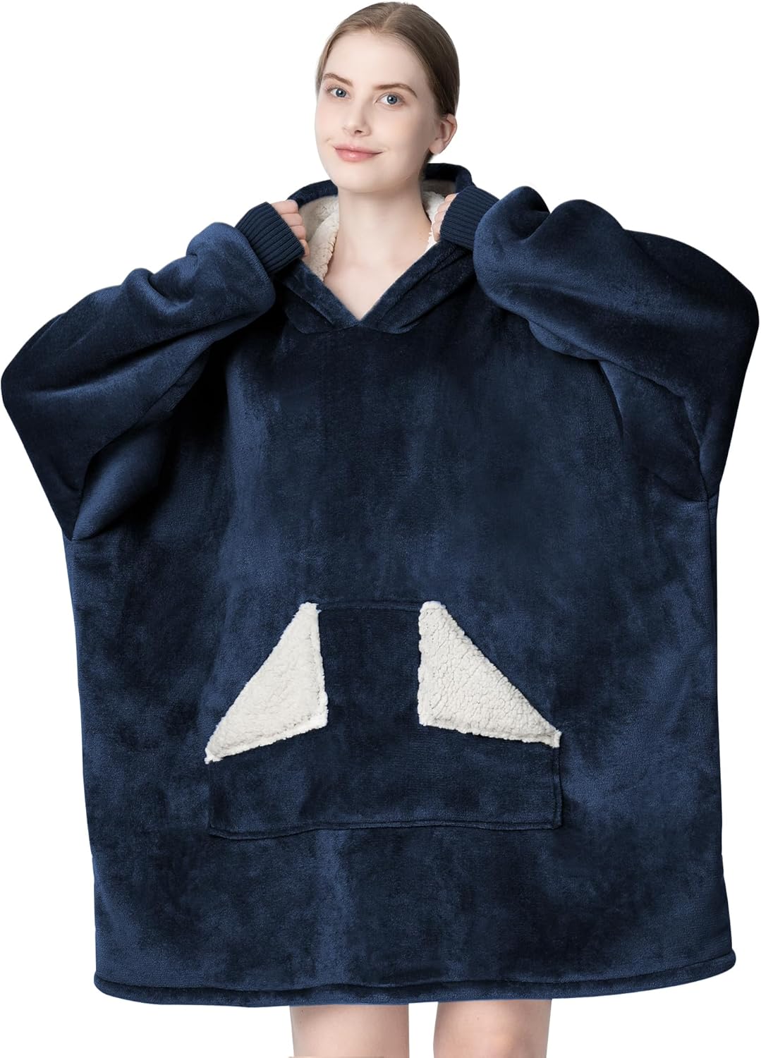 Touchat - Manta con capucha portátil, sudadera con capucha de forro polar sherpa de gran tamaño con bolsillo gigante y mangas para adulto, regalo de manta gris cálida y acogedora para mujeres