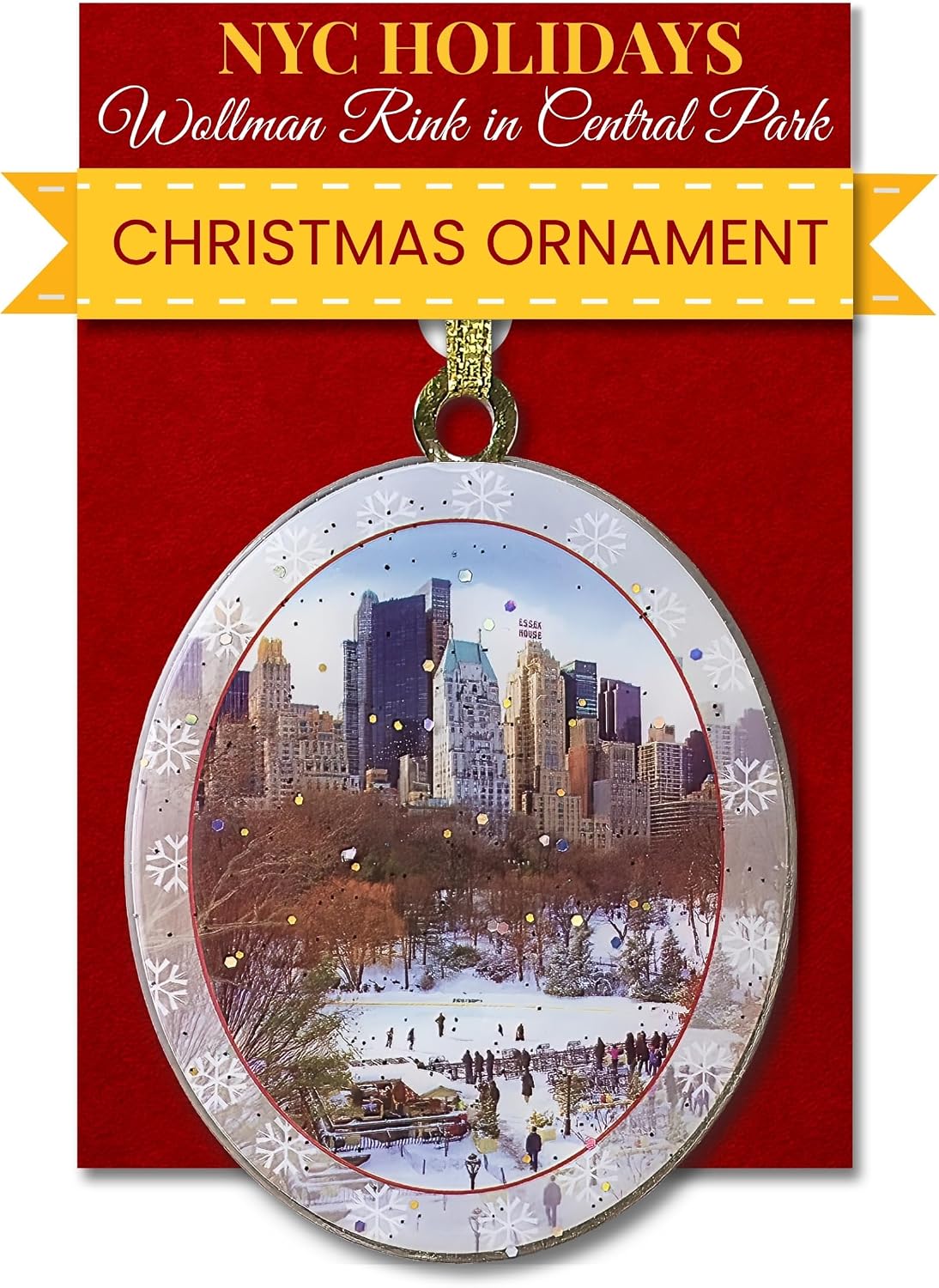 Adorno Love Bridge in Central Park Winter New York, coleccionable de Navidad de Nueva York, latón de doble cara con purpurina y epoxi, caja de regalo, 2.5 x 3 pulgadas por ArtMalore