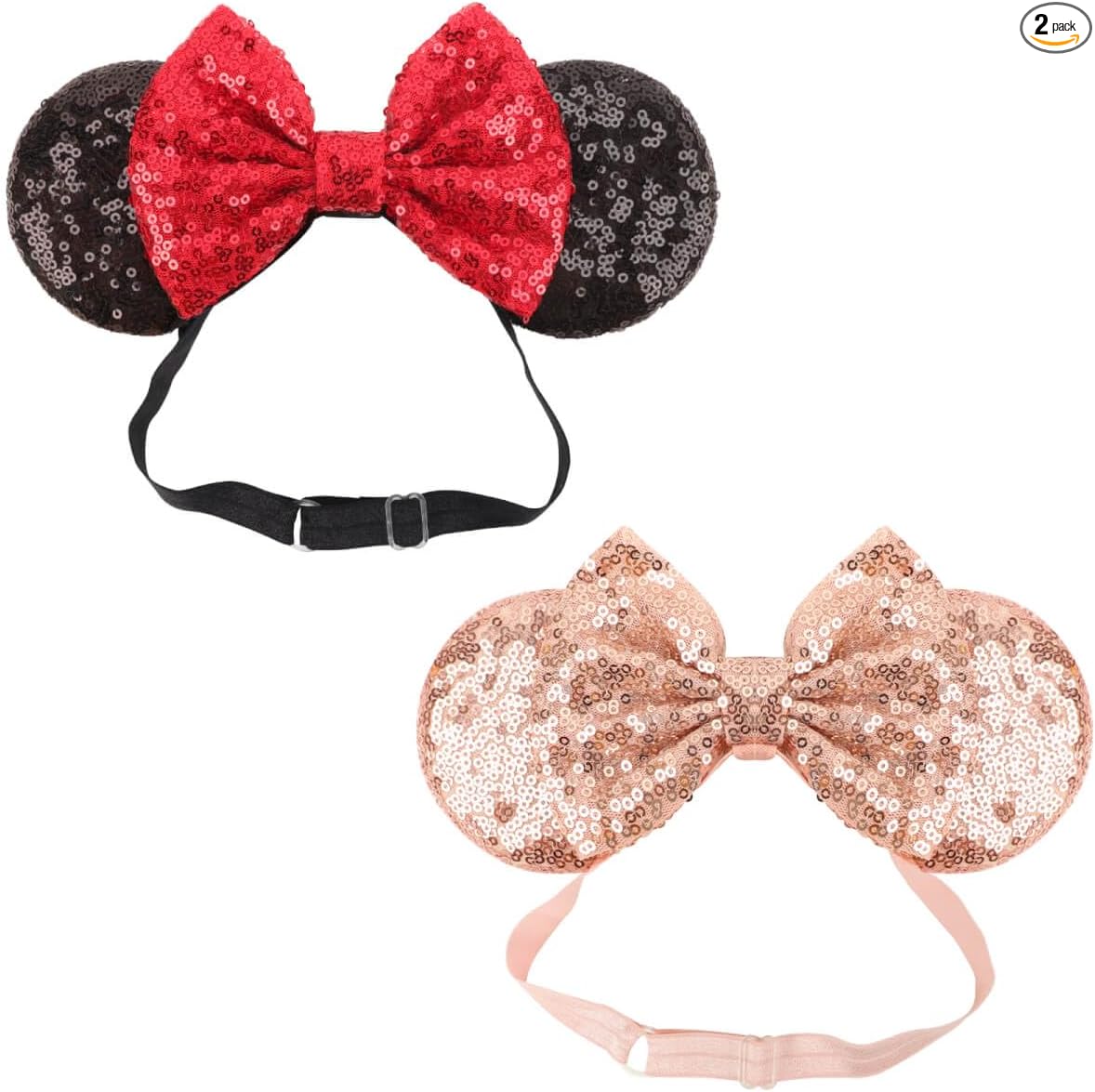 DRESHOW Minnie Ears Headbands Mouse Ears Sequins Bow Headbands Adjustable Elastic Headband Sequins Party Decoration Costume Cosplay for Women