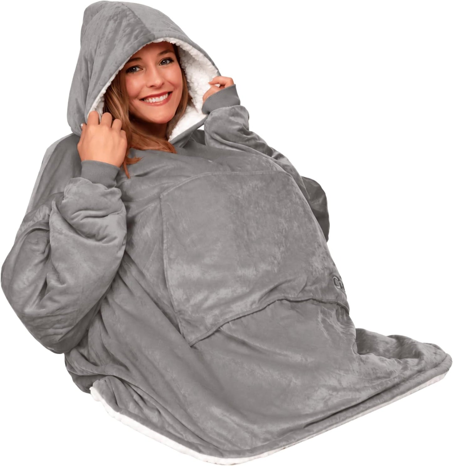 THE COMFY Original - Manta de forro polar de microfibra con forro sherpa, diseño de gran tamaño con capucha y bolsillo de Shark Tank