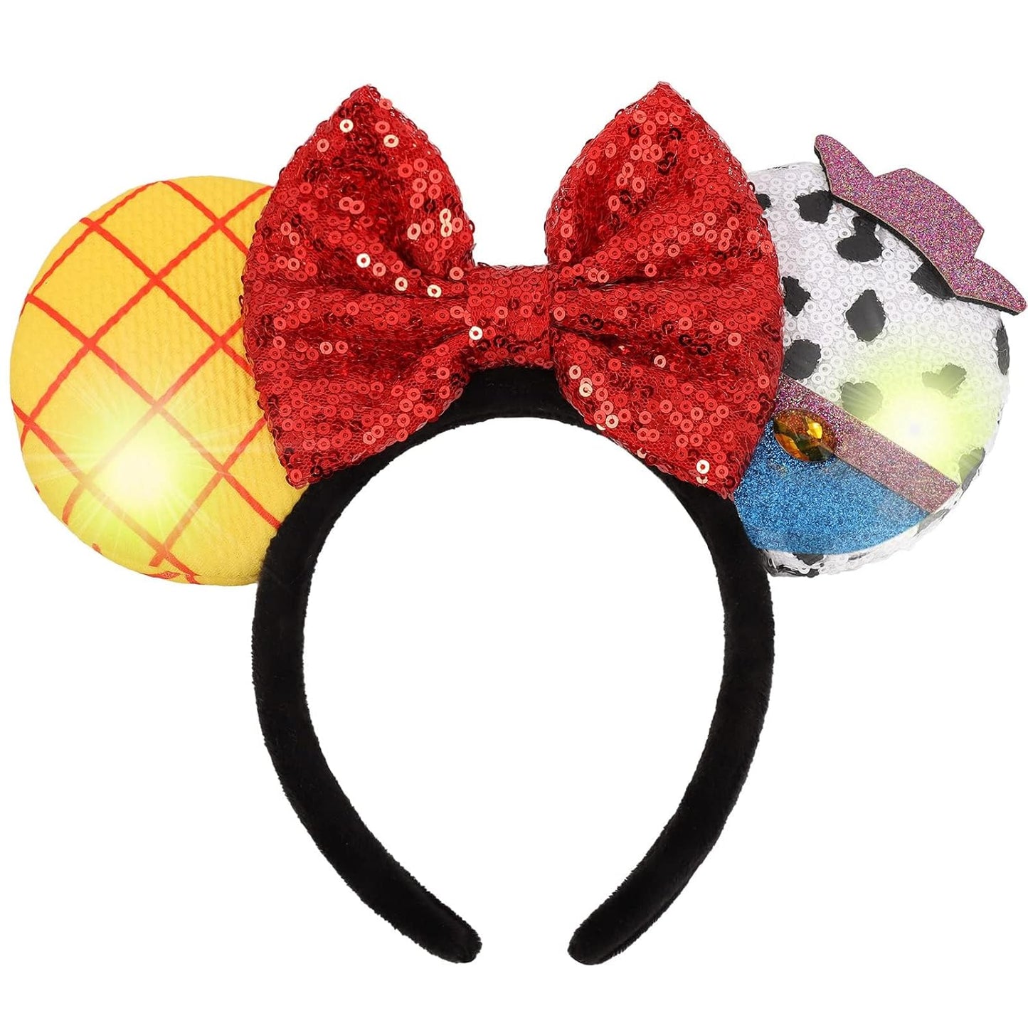 ETLUK - Diadema con orejas de ratón, diademas con orejas de ratón y lazo de lentejuelas para mujeres y niñas, accesorios de cosplay, decoración para fiestas (rojo)