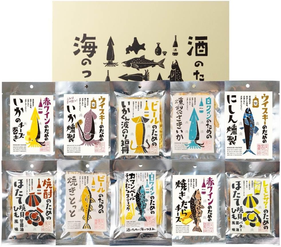 Maruichi Okada Shoten Seafood Delicacies (3-Piece Set) Appetizer Set - Scallop, Dried Fish, Herring, White Wine, Whiskey, Lemon Sour, Snacks, Delicacies, Hokkaido, Alcoholic Beverages Accompaniment