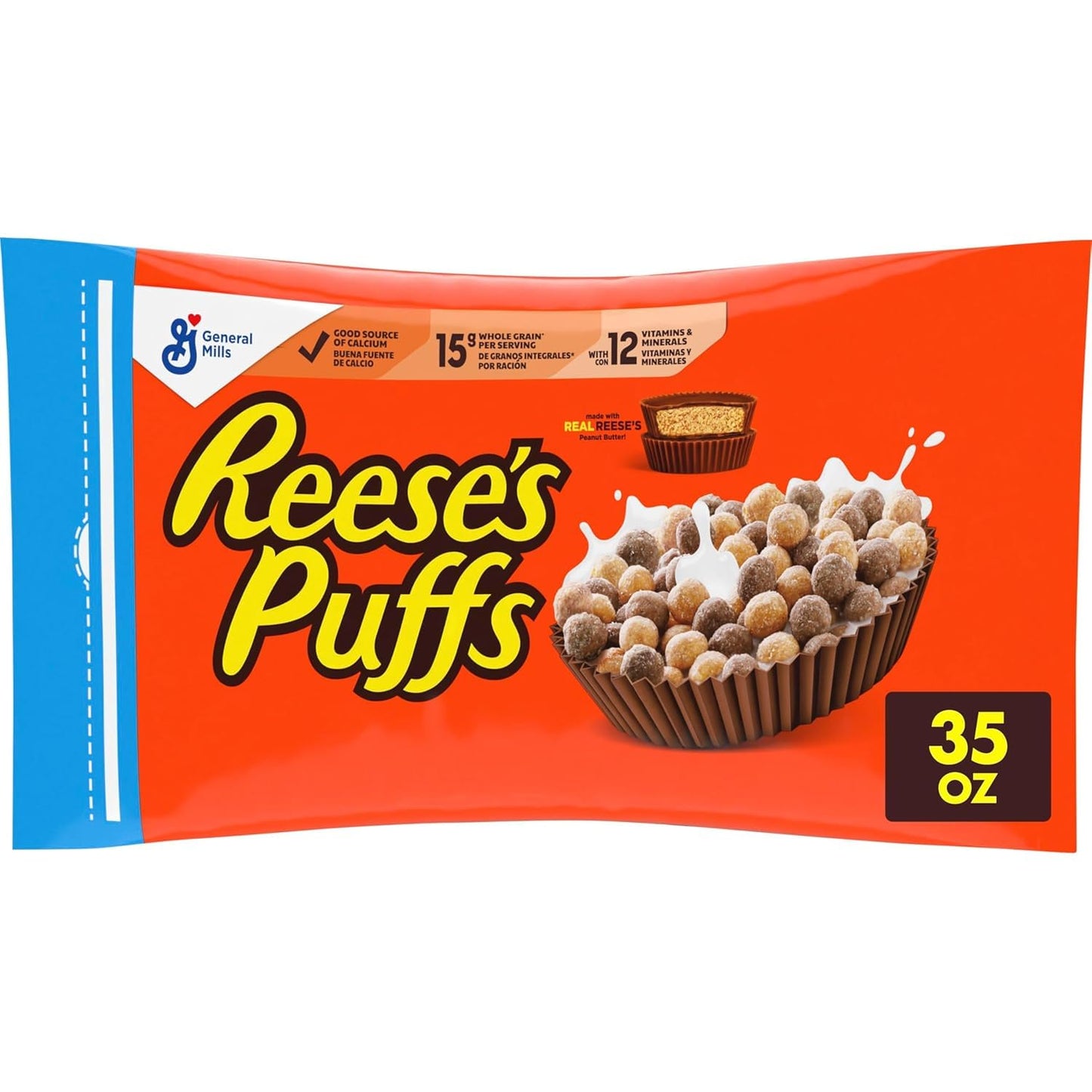 Reese's Puffs, Cereal de mantequilla de maní con chocolate, caja de 11.5 onzas (paquete de 2)