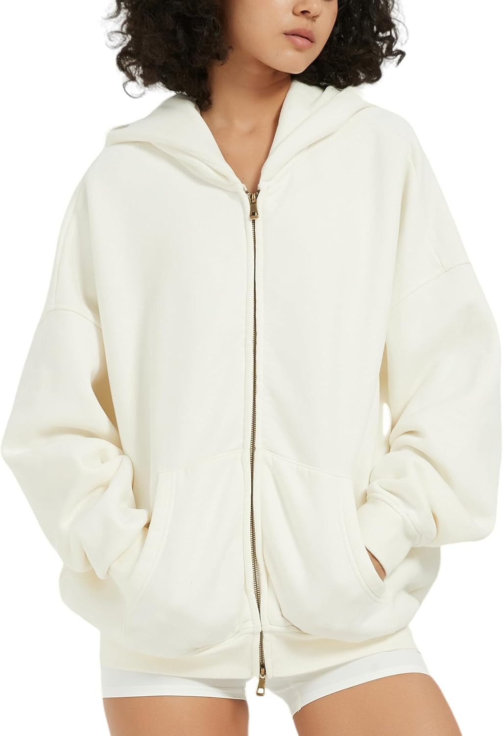 FAIABLE Sudadera con capucha y cremallera para hombre y mujer, de gran tamaño, con lavado ácido, pesada, de algodón, forro polar, con cremallera, estilo vintage