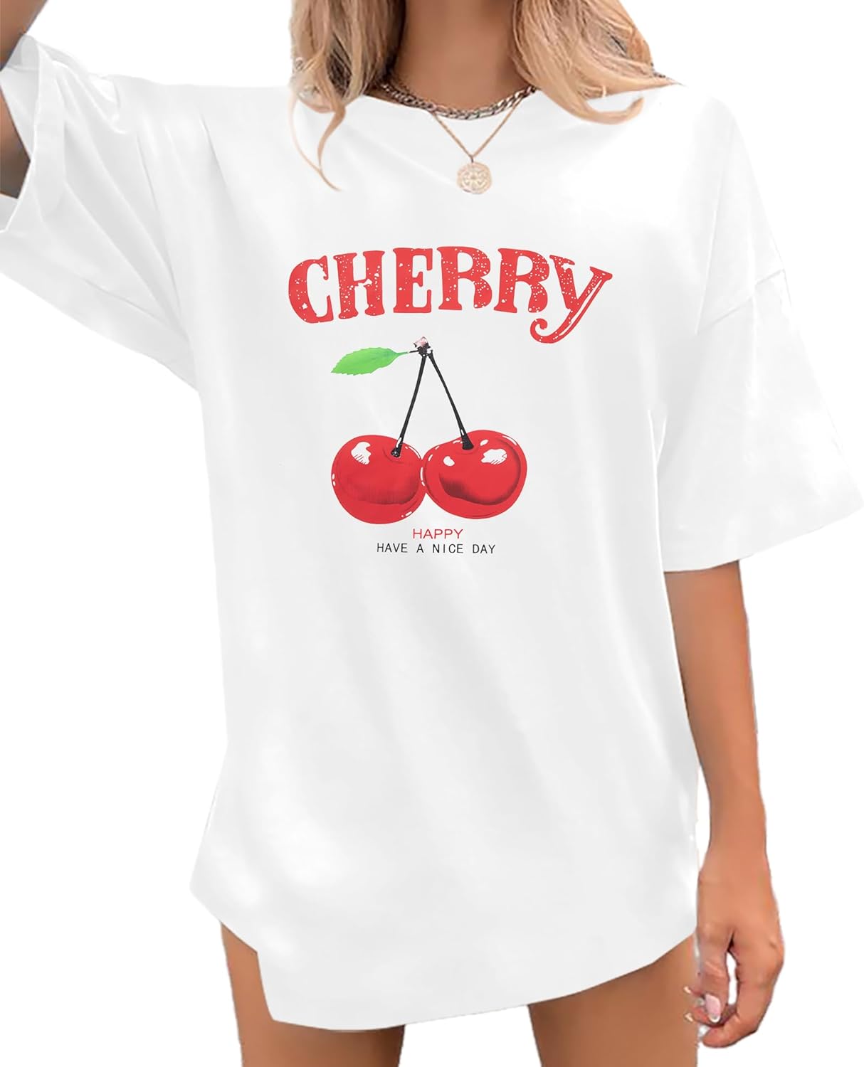 Camiseta con Lazo de Cerezas Rosa para Mujer: Blusas Coquette, Camisetas Estéticas de Chica Limpia, Camisetas Casuales de Verano de Manga Corta